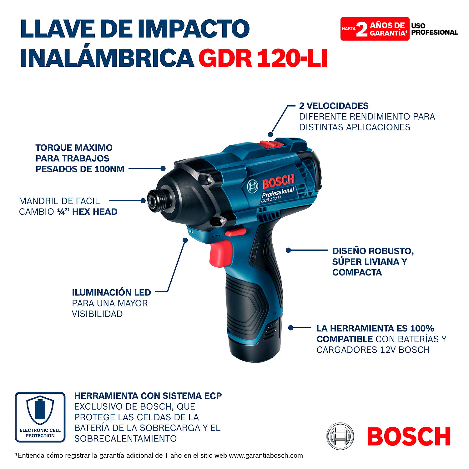 06019G80G4 Combo Bosch de Atornillador GSR 120-LI + Llave de impacto, con 2 baterías, maletín y 23 accesorios - Imagen 14