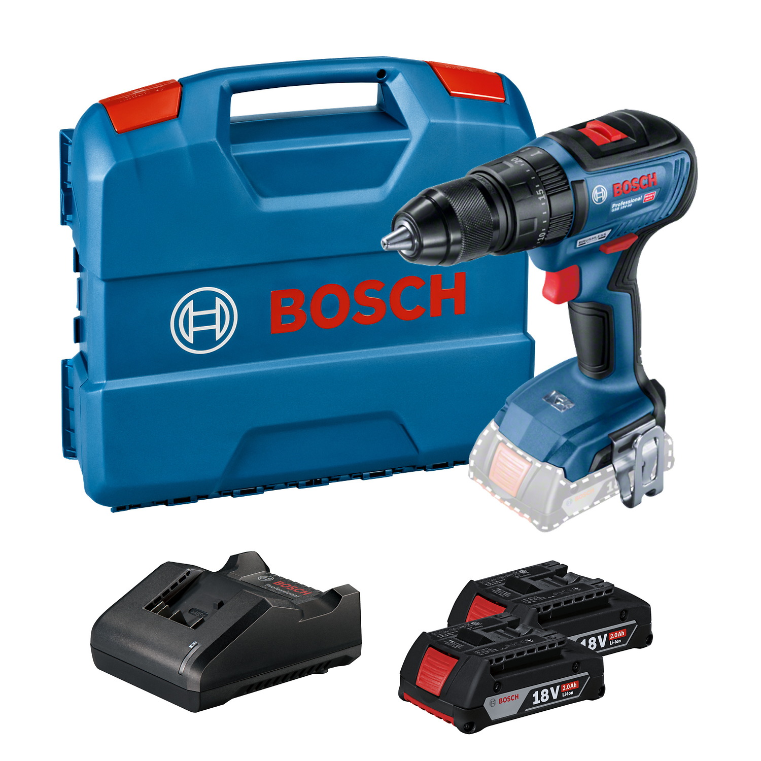 06019H51G0 Rotomartillo inalámbrico Bosch GSB 18V-50, con 2 baterías y maletín