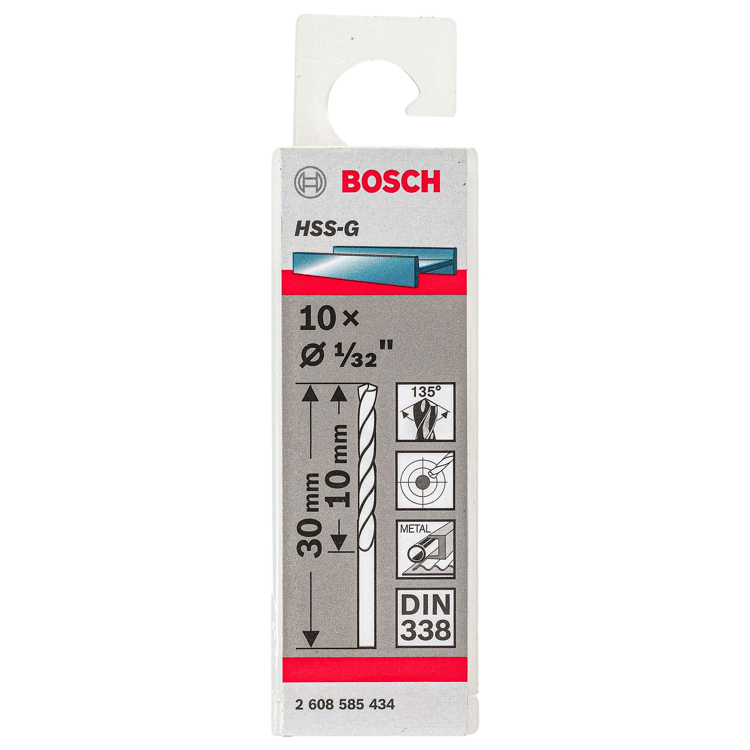 2608585434 Broca para metal Bosch HSS-G 1/32" 10 unidades