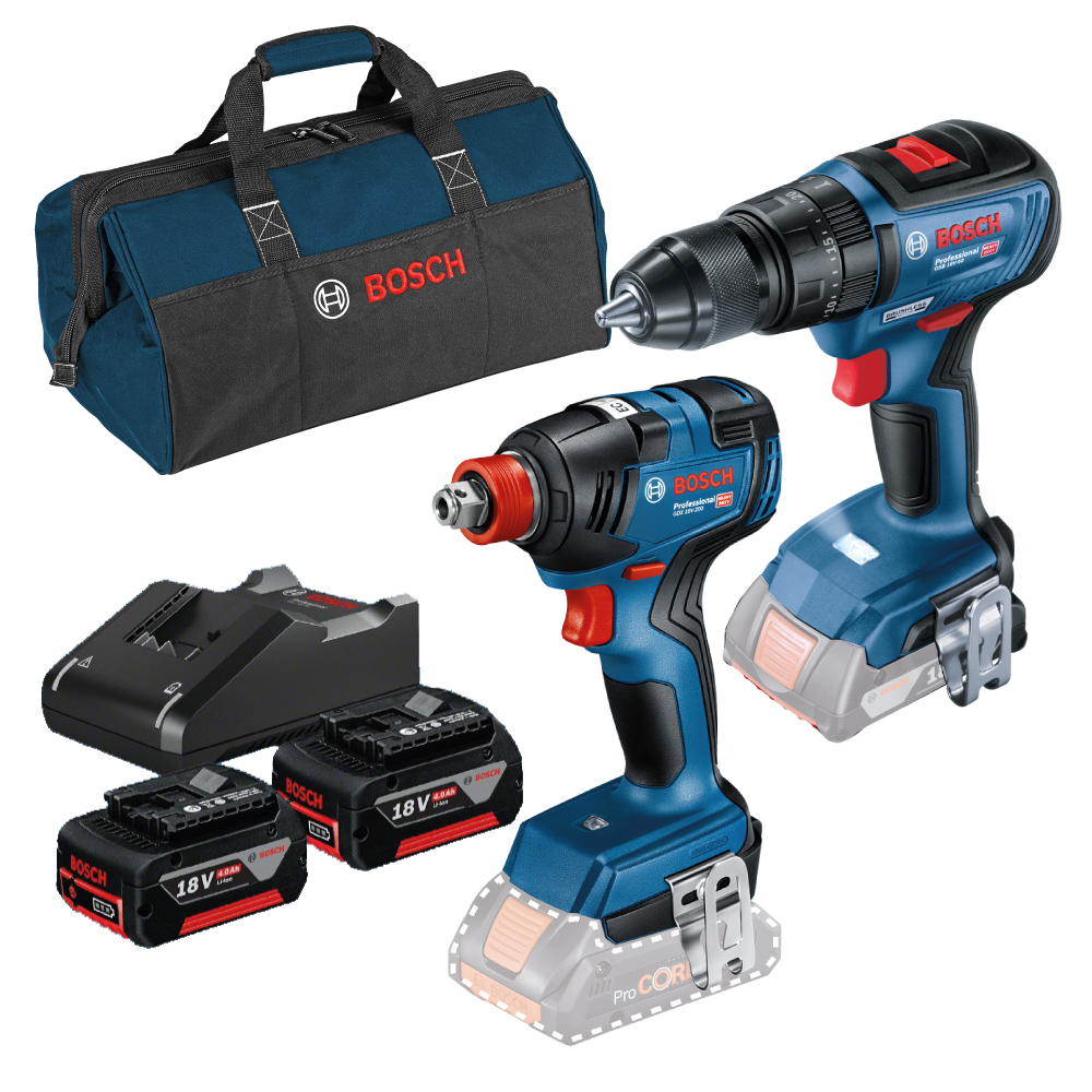 0615A001KT 0615A001KT COMBO Llave de impacto inalámbrica 18V 06019J22E0 + Rotomartillo inalámbrico Bosch GSB 18V-50 06019H51E2 + Starter Kit 18V 0615A001k6 + Bolsa de Transporte Mediana Bosch 1619BZ0100 +