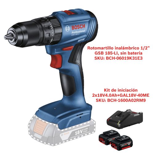 BCH-KIT-B4 Rotomartillo inalámbrico 1/2" Bosch GSB 185-LI, sin batería 06019K31E3